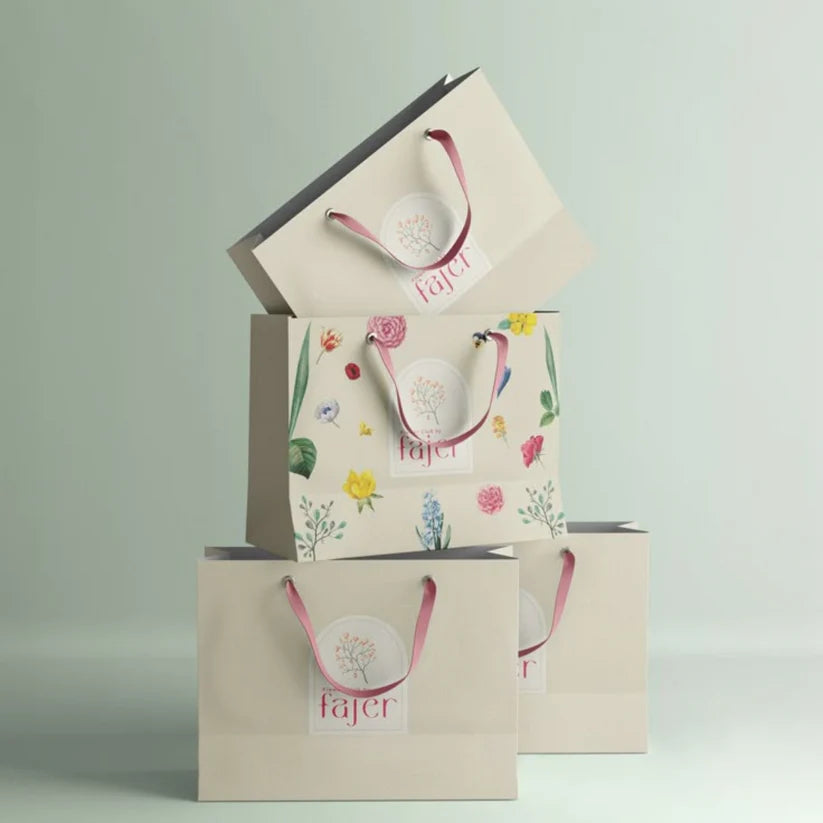Custom printed paper bag with logo for retail stores and boutique packaging.
