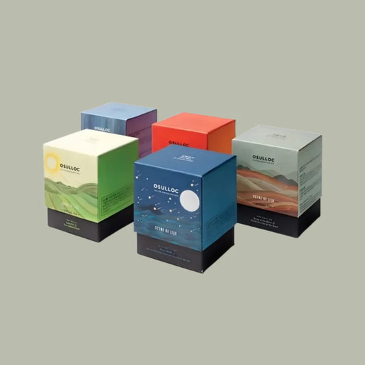 Luxury two piece candle box with separate lid and base for premium candle packaging.