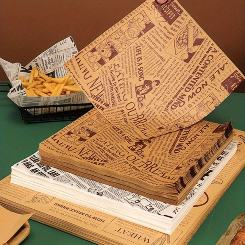 Custom printed wax paper for bakery and food packaging applications.